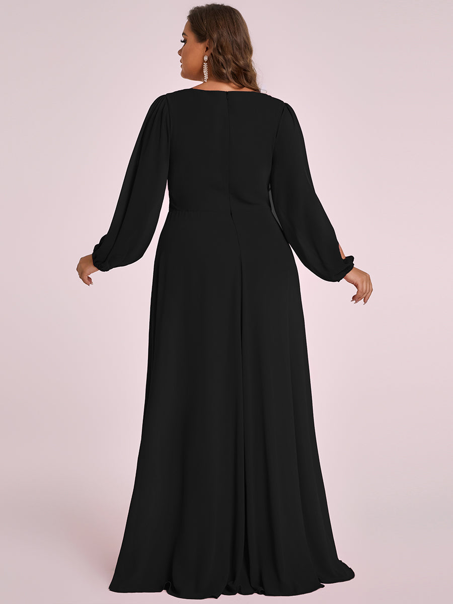 A-Linie Chiffon Lang mit Ärmel Brautmutterkleider #Farbe_Schwarz