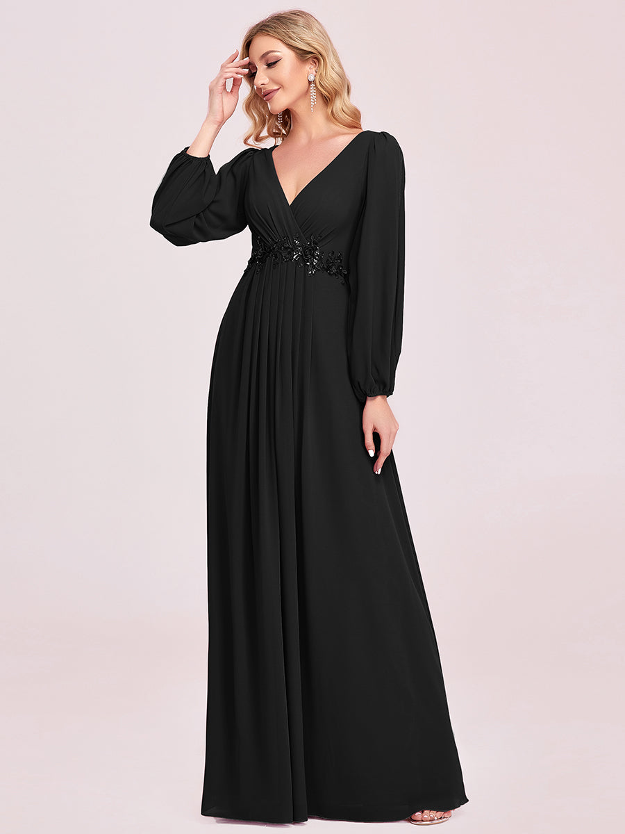 A-Linie Chiffon Lang mit Ärmel Brautmutterkleider #Farbe_Schwarz