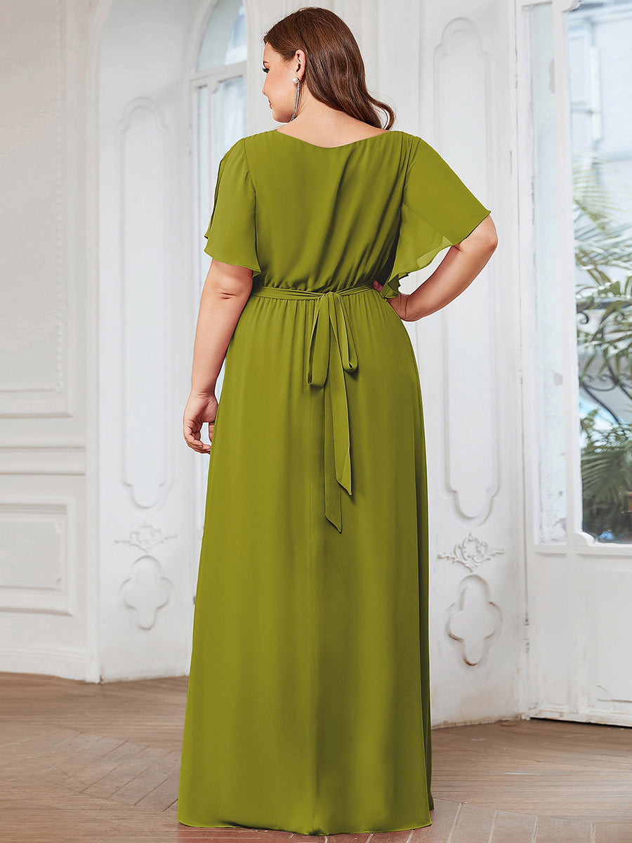 V-Ausschnitt kurze Ärmel Bodenlaenge A-Linie Chiffon Abendkleider #Farbe_Zitrone
