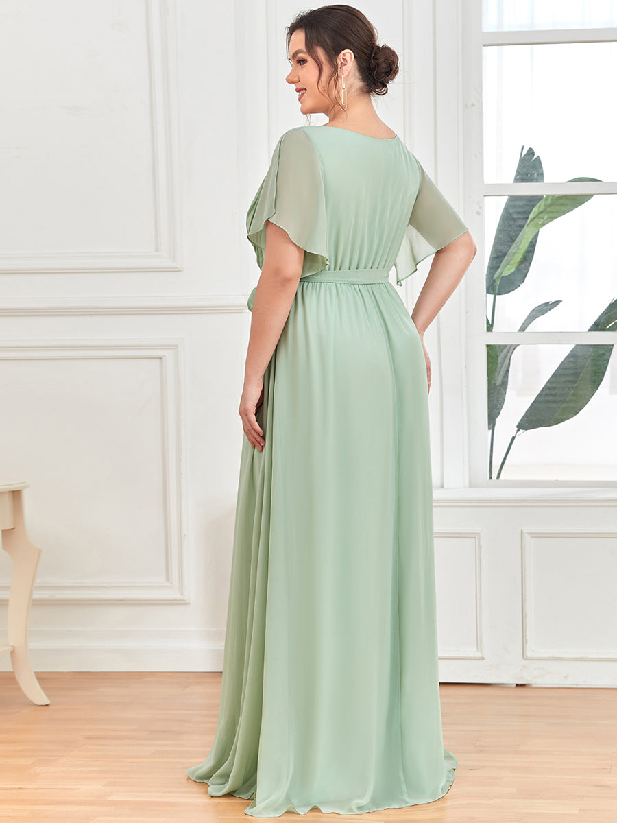 V-Ausschnitt kurze Ärmel Bodenlaenge A-Linie Chiffon Abendkleider #Farbe_Mintgrün