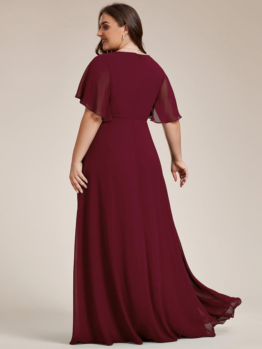 Funkelndes Abendkleid in A-Linie mit Empire-Taille und langen ?rmeln #farbe_Burgundy