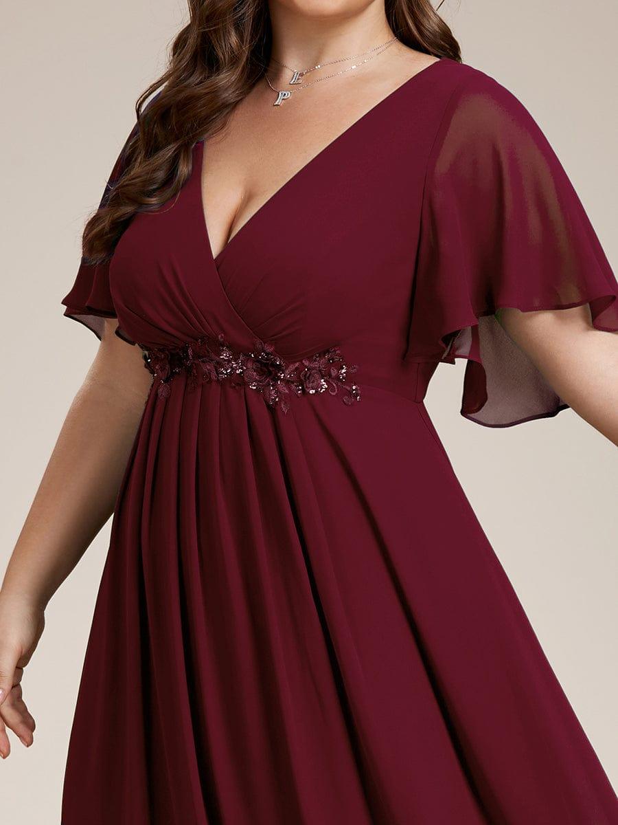 Funkelndes Abendkleid in A-Linie mit Empire-Taille und langen ?rmeln #farbe_Burgundy