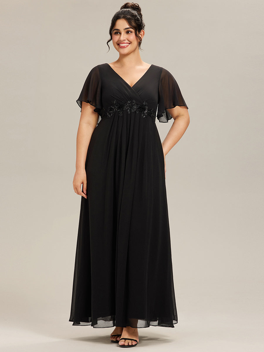 Funkelndes Abendkleid in A-Linie mit Empire-Taille und langen ?rmeln #farbe_Schwarz