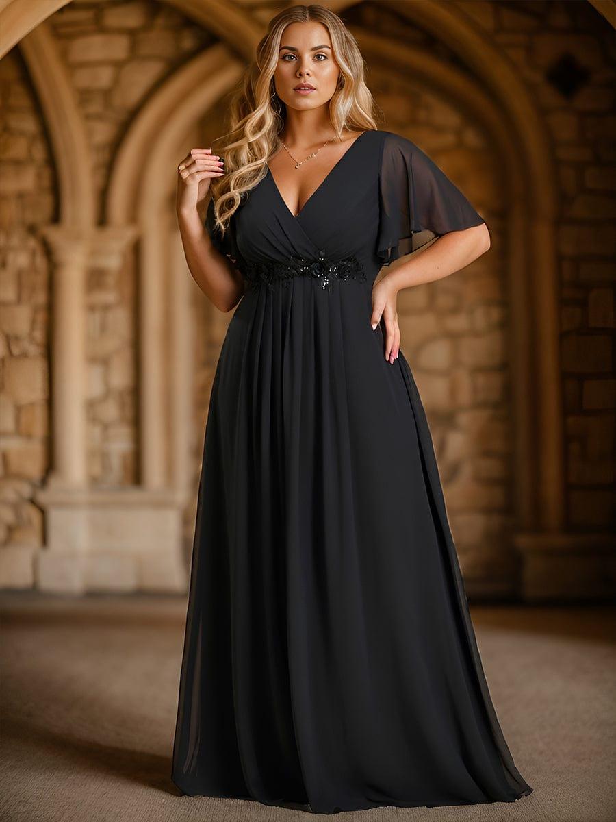 Funkelndes Abendkleid in A-Linie mit Empire-Taille und langen ?rmeln #farbe_Schwarz