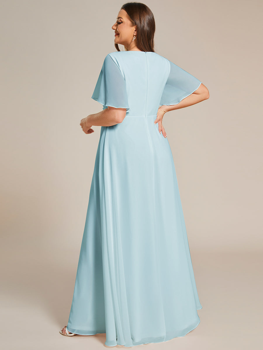 Funkelndes Abendkleid in A-Linie mit Empire-Taille und langen ?rmeln #farbe_Himmelblau