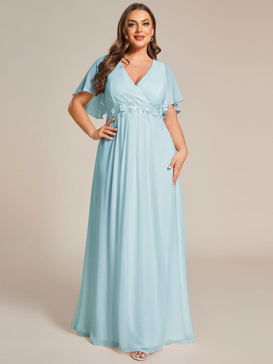 Funkelndes Abendkleid in A-Linie mit Empire-Taille und langen ?rmeln #farbe_Blau