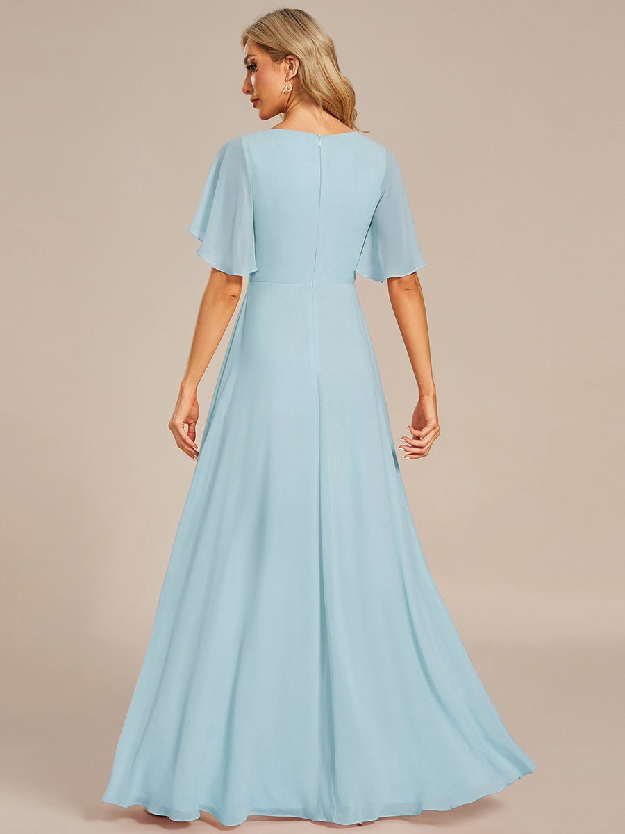 Funkelndes Abendkleid in A-Linie mit Empire-Taille und langen ?rmeln #farbe_Himmelblau