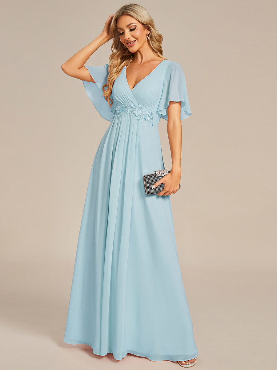 Funkelndes Abendkleid in A-Linie mit Empire-Taille und langen ?rmeln #farbe_Himmelblau