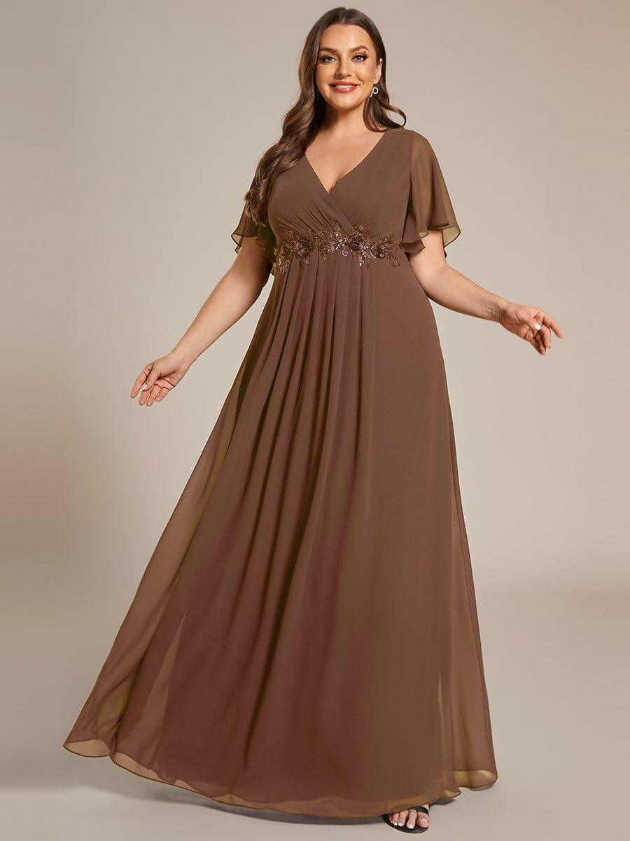 Funkelndes Abendkleid in A-Linie mit Empire-Taille und langen ?rmeln #farbe_Braun