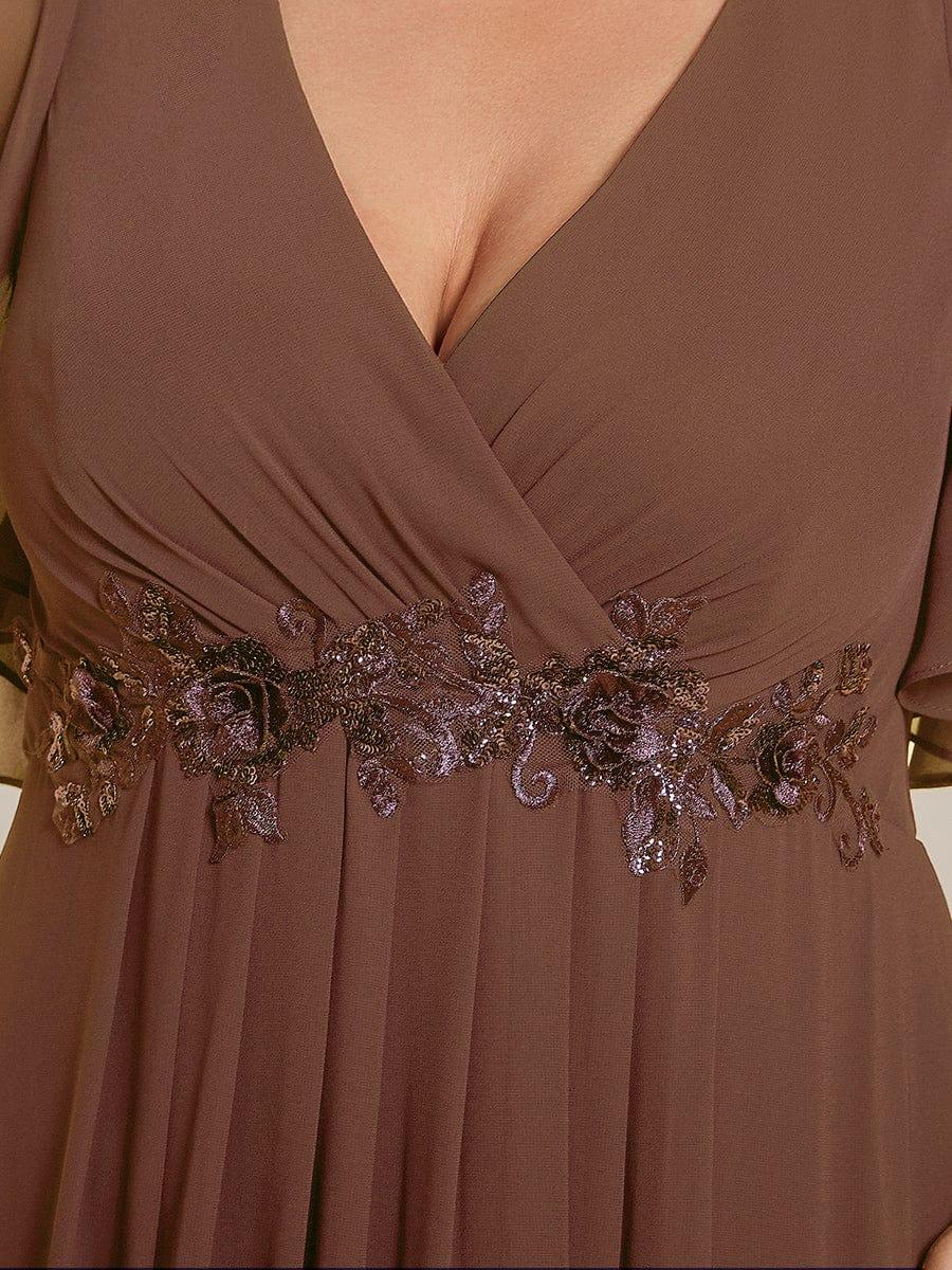 Funkelndes Abendkleid in A-Linie mit Empire-Taille und langen ?rmeln #farbe_Braun