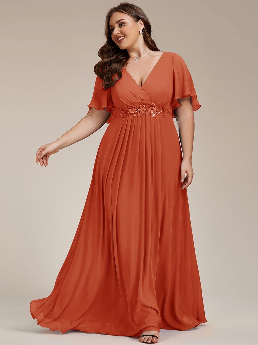 Funkelndes Abendkleid in A-Linie mit Empire-Taille und langen ?rmeln #farbe_Gebrannte Orange