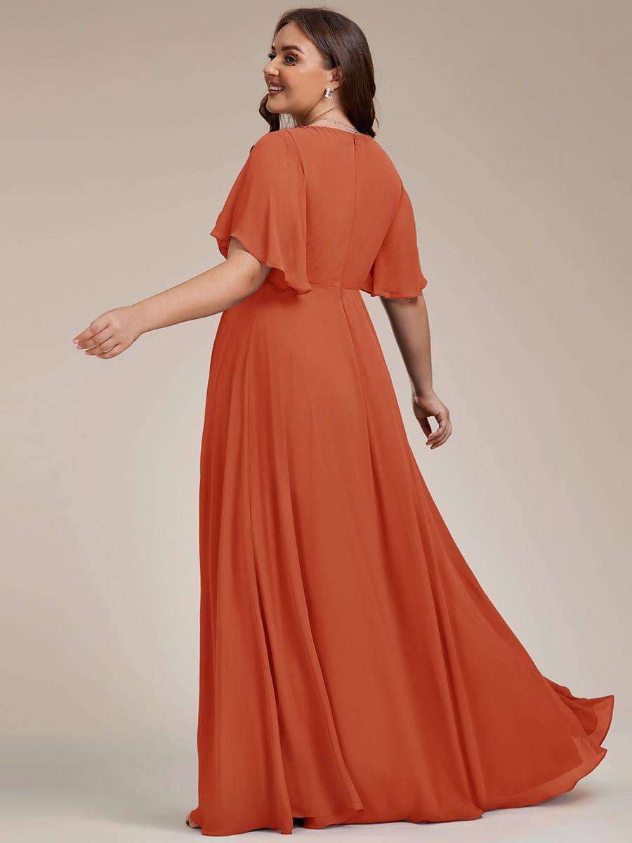 Funkelndes Abendkleid in A-Linie mit Empire-Taille und langen ?rmeln #farbe_Gebrannte Orange