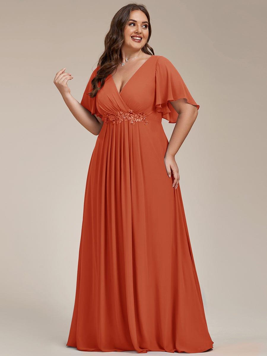 Funkelndes Abendkleid in A-Linie mit Empire-Taille und langen ?rmeln #farbe_Gebrannte Orange