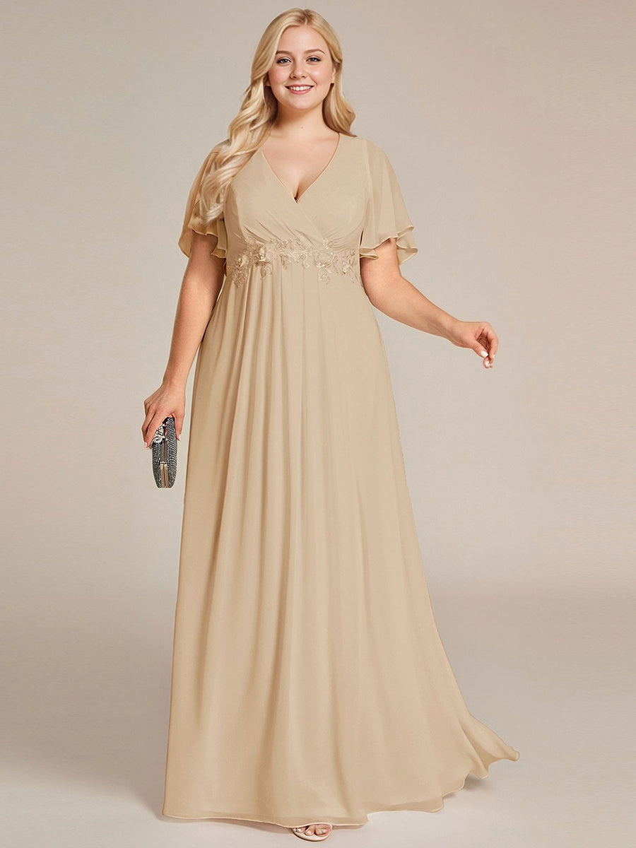 Funkelndes Abendkleid in A-Linie mit Empire-Taille und langen ?rmeln #farbe_Champagner