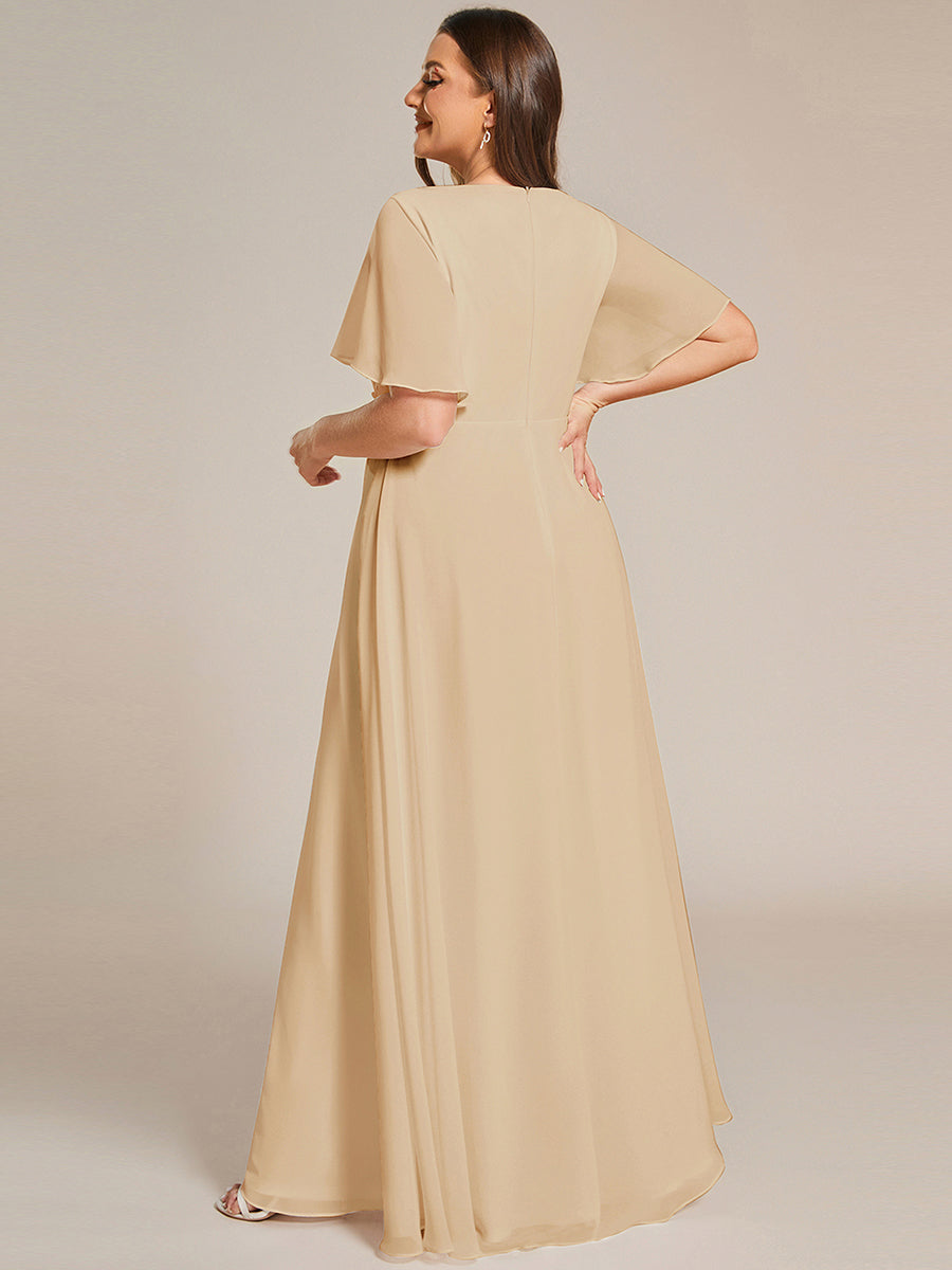 Funkelndes Abendkleid in A-Linie mit Empire-Taille und langen ?rmeln #farbe_Champagner