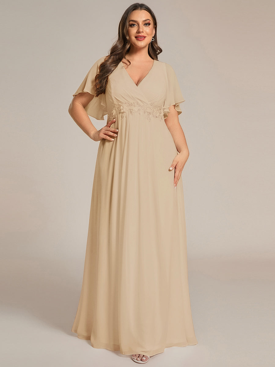 Funkelndes Abendkleid in A-Linie mit Empire-Taille und langen ?rmeln #farbe_Champagner