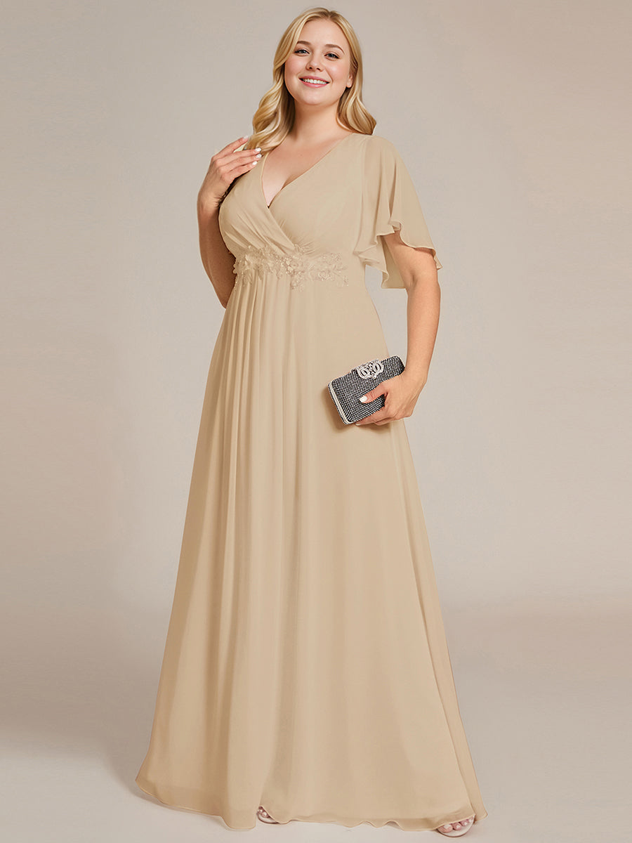 Funkelndes Abendkleid in A-Linie mit Empire-Taille und langen ?rmeln #farbe_Champagner