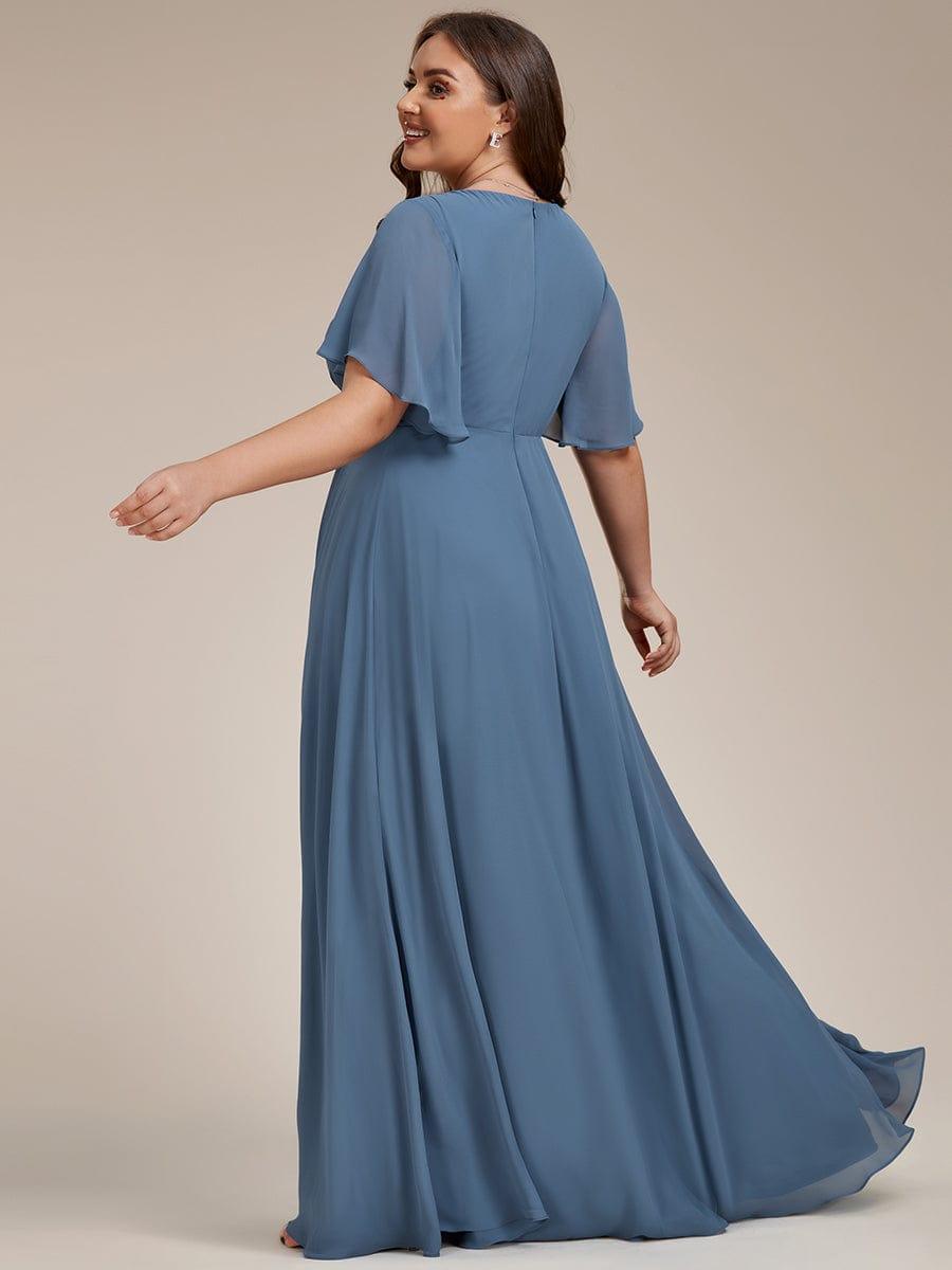 Funkelndes Abendkleid in A-Linie mit Empire-Taille und langen ?rmeln #farbe_Dusty Navy
