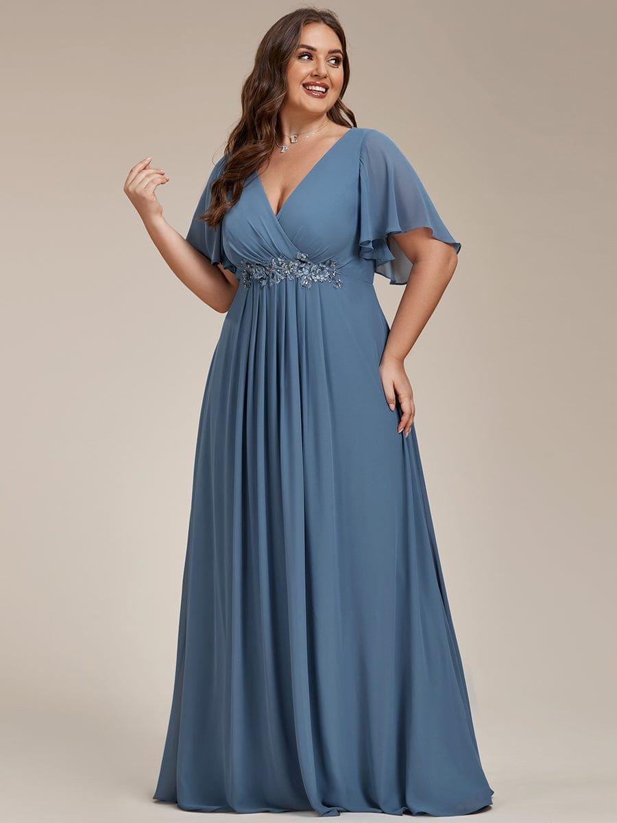 Funkelndes Abendkleid in A-Linie mit Empire-Taille und langen ?rmeln #farbe_Dusty Navy