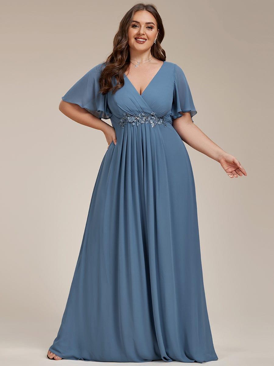 Funkelndes Abendkleid in A-Linie mit Empire-Taille und langen ?rmeln #farbe_Dusty Navy