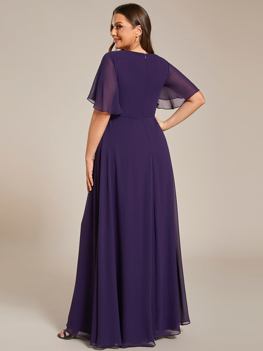 Funkelndes Abendkleid in A-Linie mit Empire-Taille und langen ?rmeln #farbe_Dunkelviolett