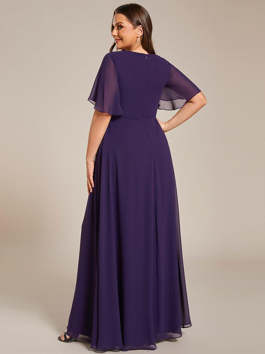 Funkelndes Abendkleid in A-Linie mit Empire-Taille und langen ?rmeln #farbe_Dunkel Violett