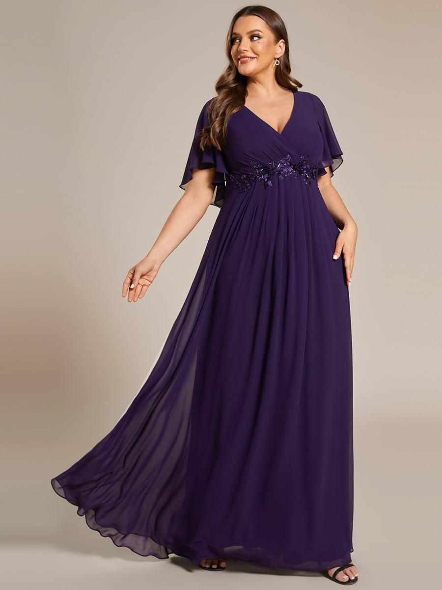 Funkelndes Abendkleid in A-Linie mit Empire-Taille und langen ?rmeln #farbe_Dunkel Violett