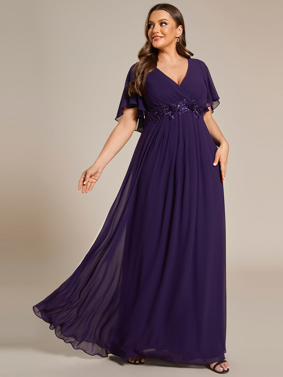 Funkelndes Abendkleid in A-Linie mit Empire-Taille und langen ?rmeln #farbe_Dunkelviolett