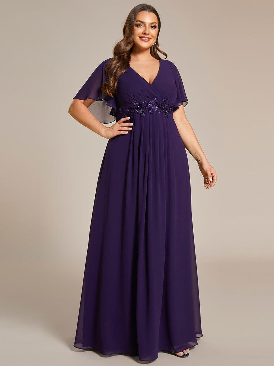 Funkelndes Abendkleid in A-Linie mit Empire-Taille und langen ?rmeln #farbe_Dunkel Violett