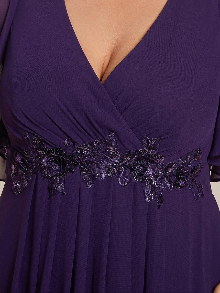 Funkelndes Abendkleid in A-Linie mit Empire-Taille und langen ?rmeln #farbe_Dunkel Violett