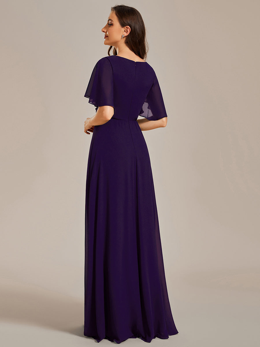 Funkelndes Abendkleid in A-Linie mit Empire-Taille und langen ?rmeln #farbe_Dunkelviolett