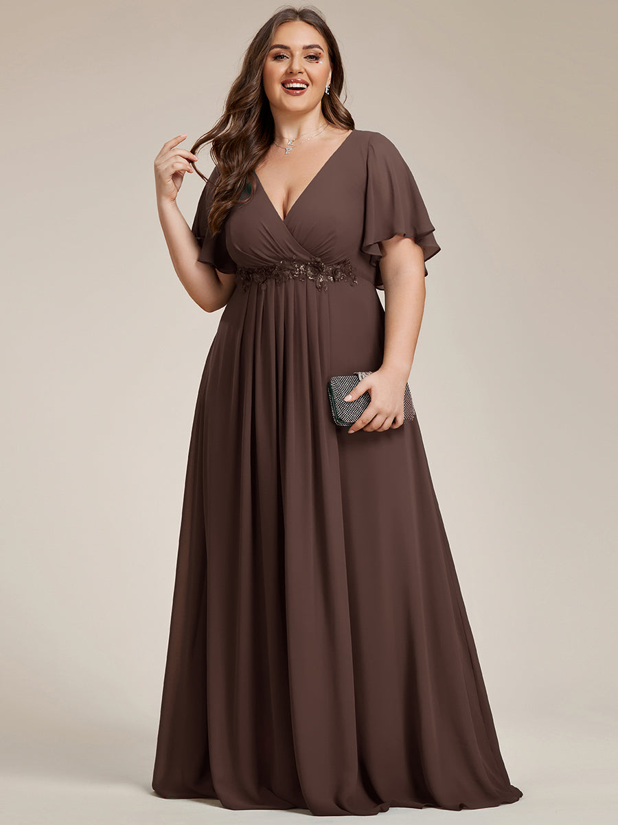 Funkelndes Abendkleid in A-Linie mit Empire-Taille und langen ?rmeln #farbe_Espressobraun