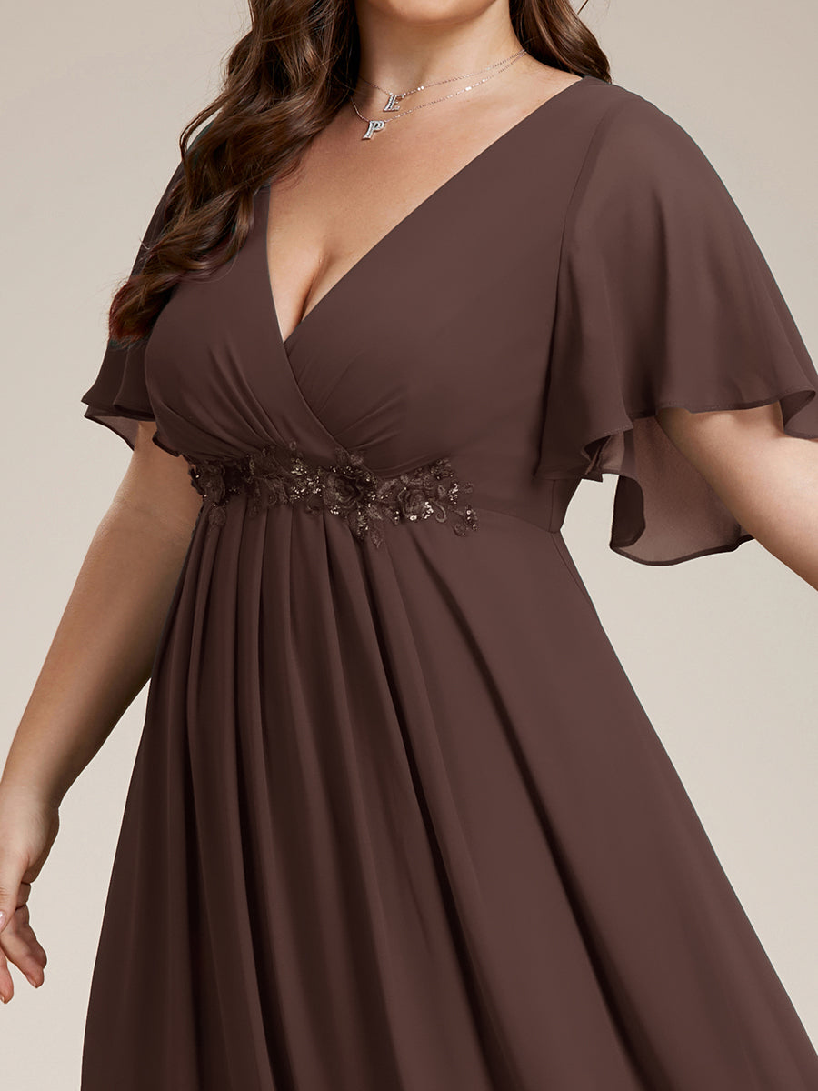 Funkelndes Abendkleid in A-Linie mit Empire-Taille und langen ?rmeln #farbe_Espressobraun