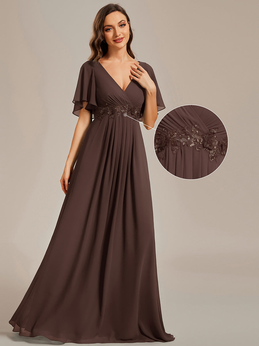 Funkelndes Abendkleid in A-Linie mit Empire-Taille und langen ?rmeln #farbe_Espressobraun