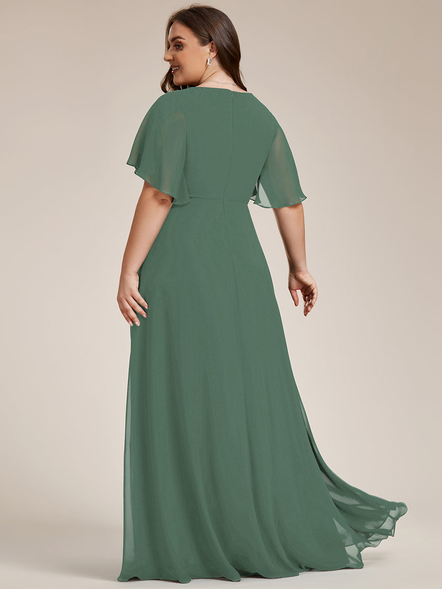 Funkelndes Abendkleid in A-Linie mit Empire-Taille und langen ?rmeln #farbe_Eukalyptus