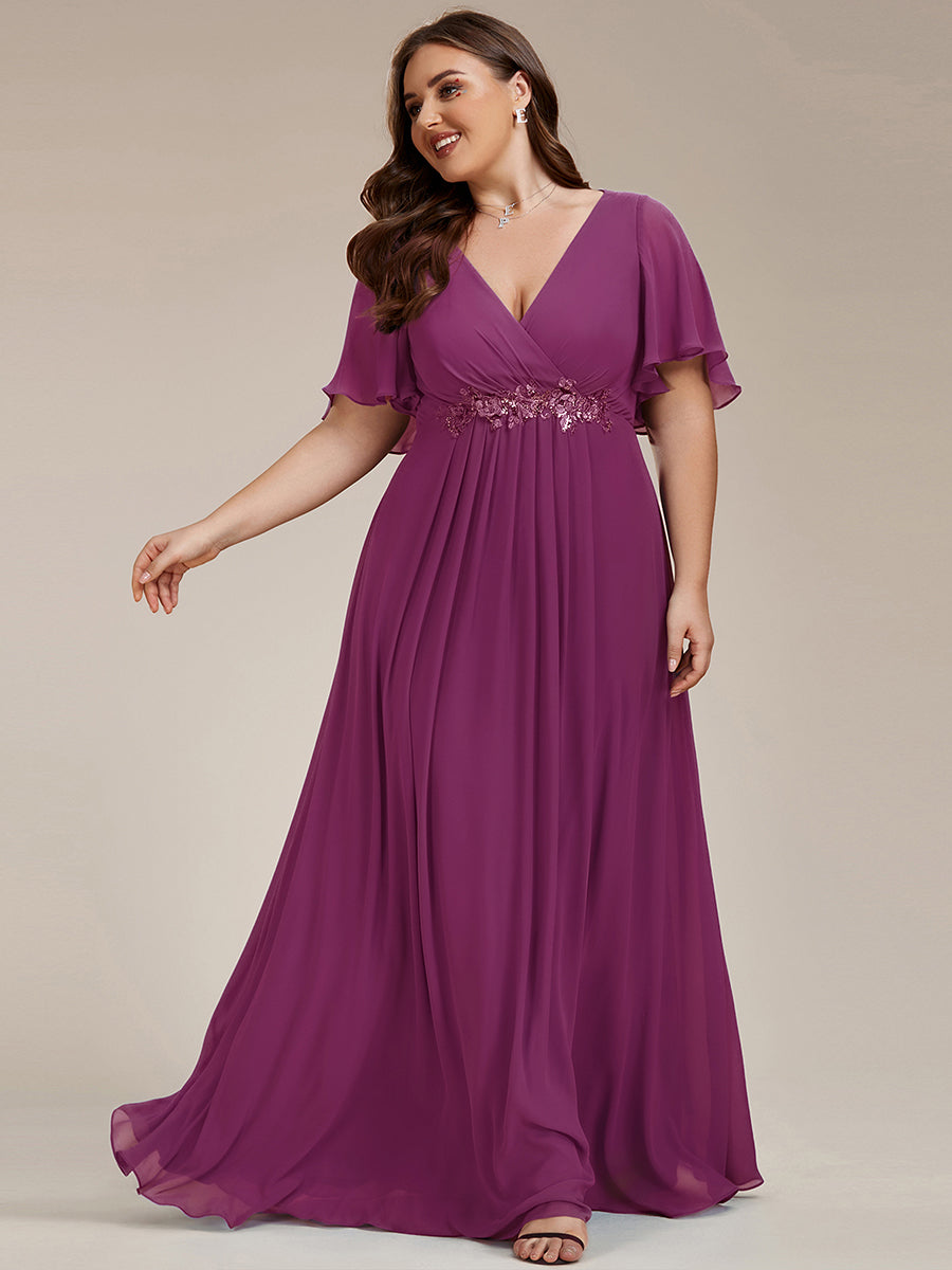 Funkelndes Abendkleid in A-Linie mit Empire-Taille und langen ?rmeln #farbe_Fuchsia