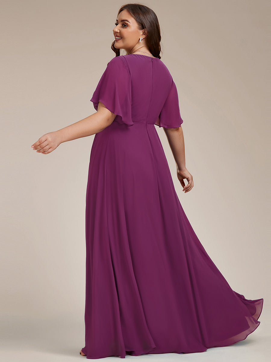 Funkelndes Abendkleid in A-Linie mit Empire-Taille und langen ?rmeln #farbe_Fuchsia
