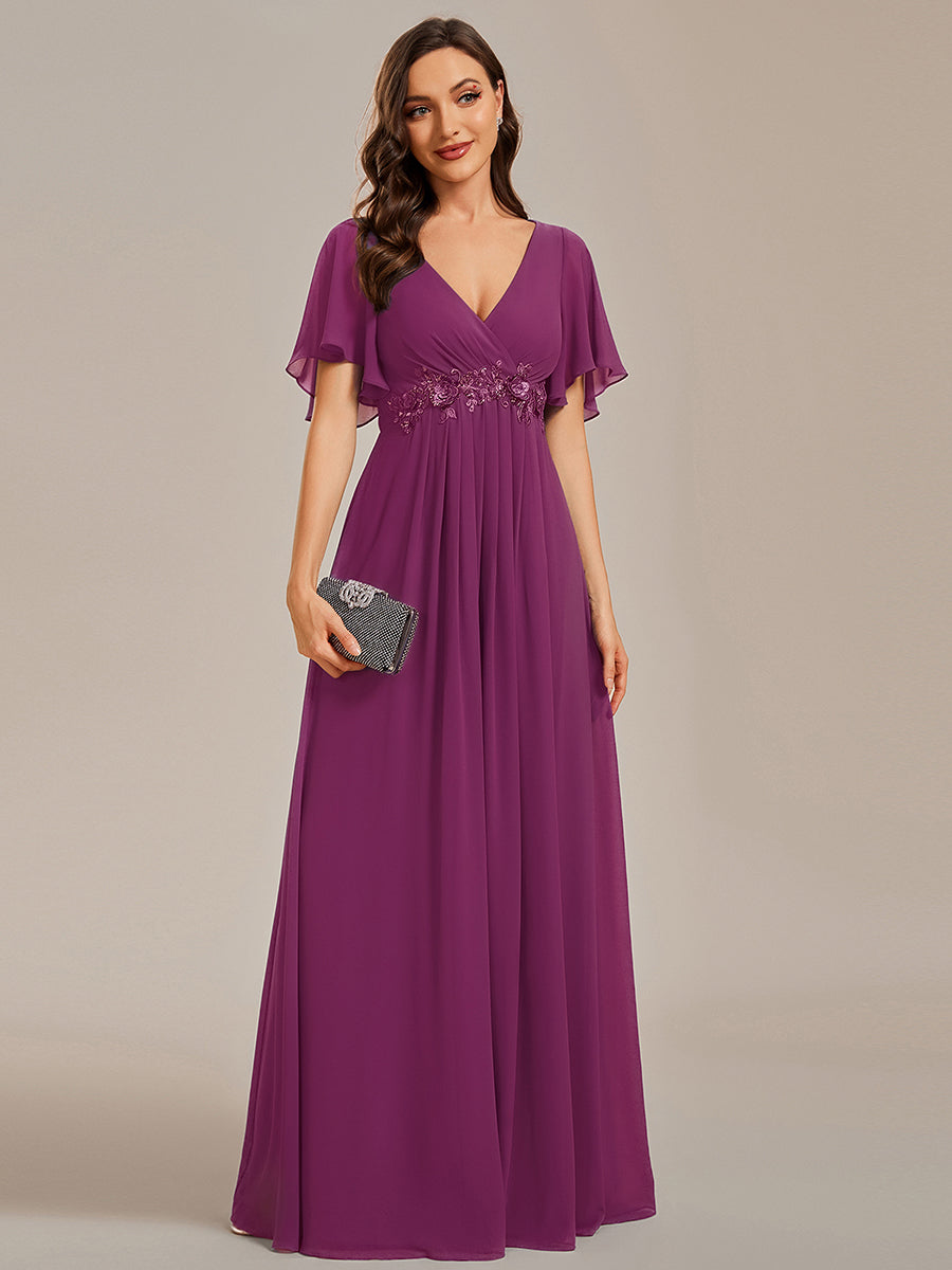 Funkelndes Abendkleid in A-Linie mit Empire-Taille und langen ?rmeln #farbe_Fuchsia