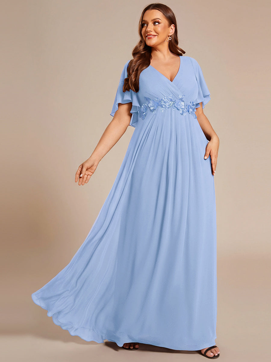 Funkelndes Abendkleid in A-Linie mit Empire-Taille und langen ?rmeln #farbe_Eisblau
