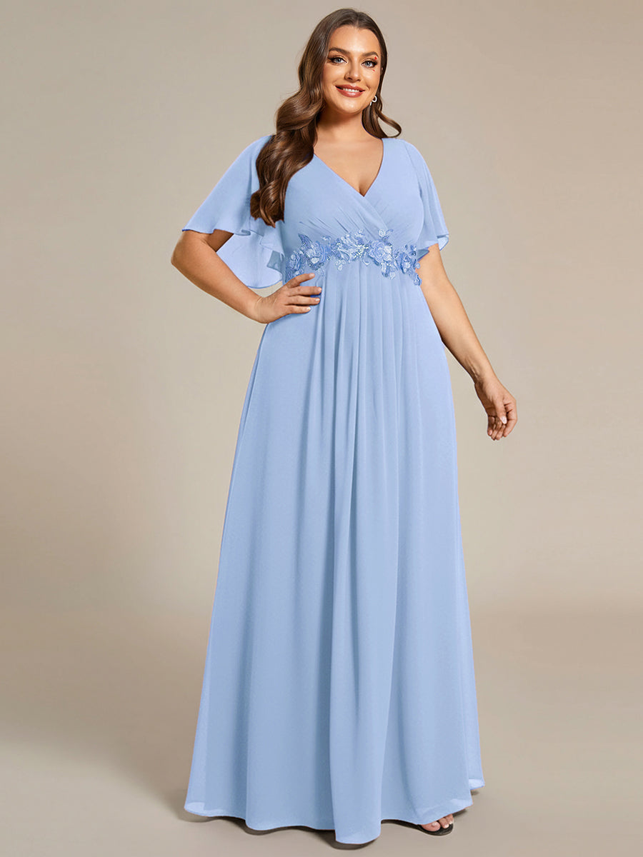 Funkelndes Abendkleid in A-Linie mit Empire-Taille und langen ?rmeln #farbe_Eisblau