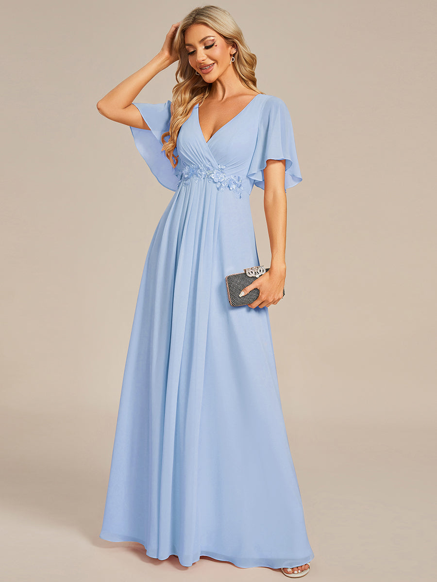 Funkelndes Abendkleid in A-Linie mit Empire-Taille und langen ?rmeln #farbe_Eisblau