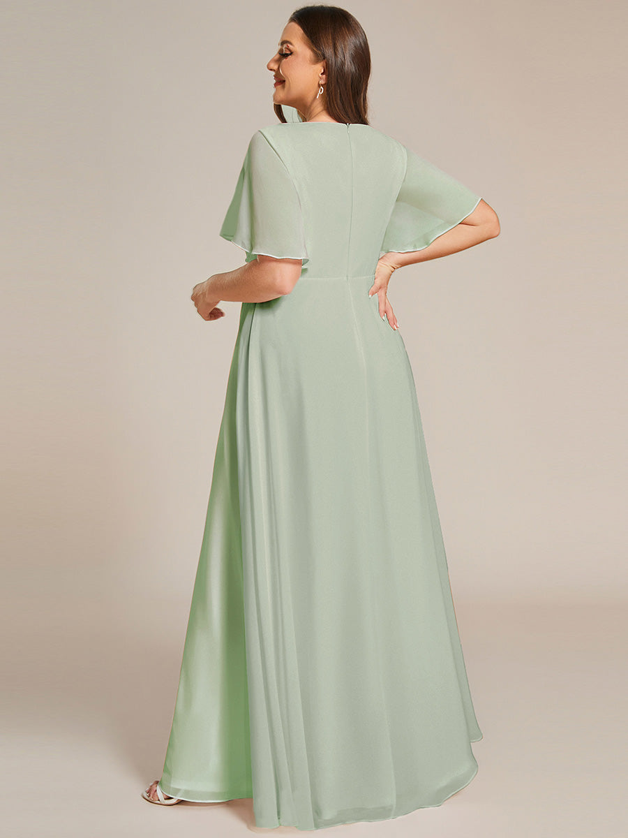 Funkelndes Abendkleid in A-Linie mit Empire-Taille und langen ?rmeln #farbe_Mintgrün