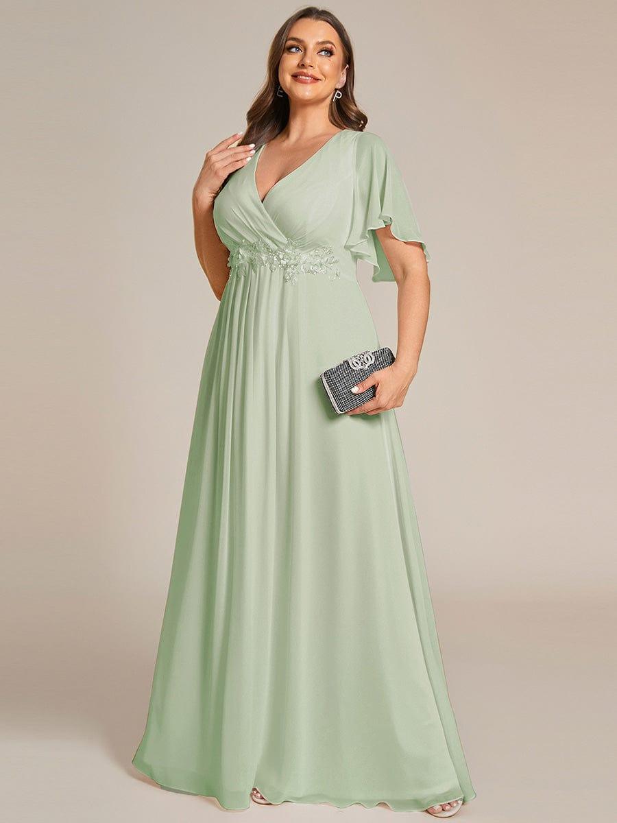 Funkelndes Abendkleid in A-Linie mit Empire-Taille und langen ?rmeln #farbe_Mint Gruen