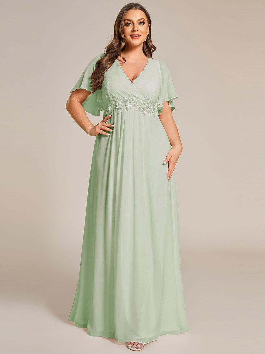 Funkelndes Abendkleid in A-Linie mit Empire-Taille und langen ?rmeln #farbe_Mint Gruen