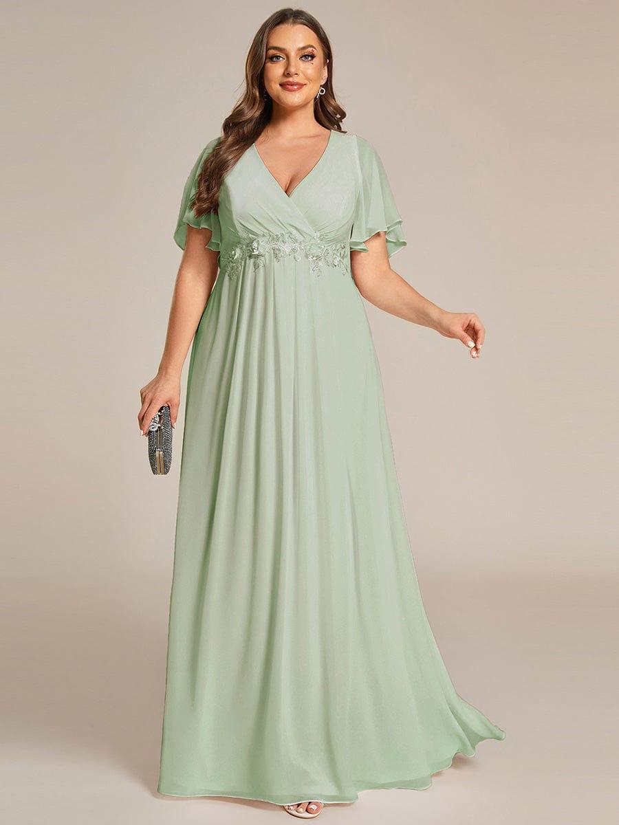 Funkelndes Abendkleid in A-Linie mit Empire-Taille und langen ?rmeln #farbe_Mint Gruen