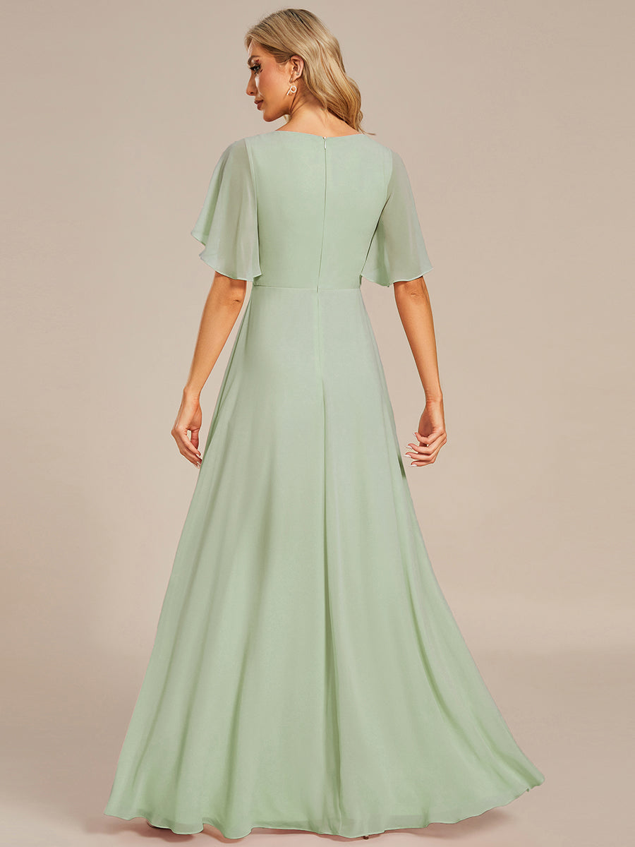 Funkelndes Abendkleid in A-Linie mit Empire-Taille und langen ?rmeln #farbe_Mintgrün