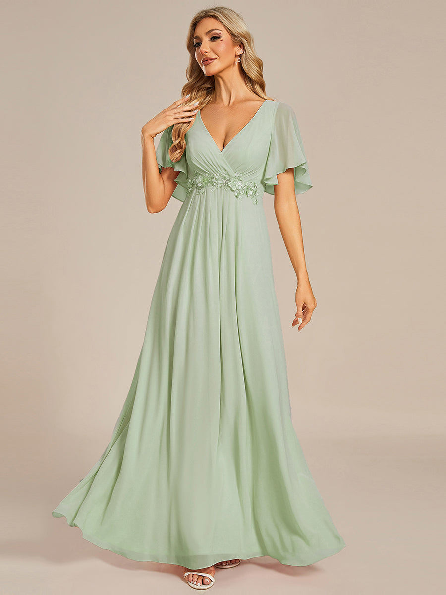 Funkelndes Abendkleid in A-Linie mit Empire-Taille und langen ?rmeln #farbe_Mintgrün