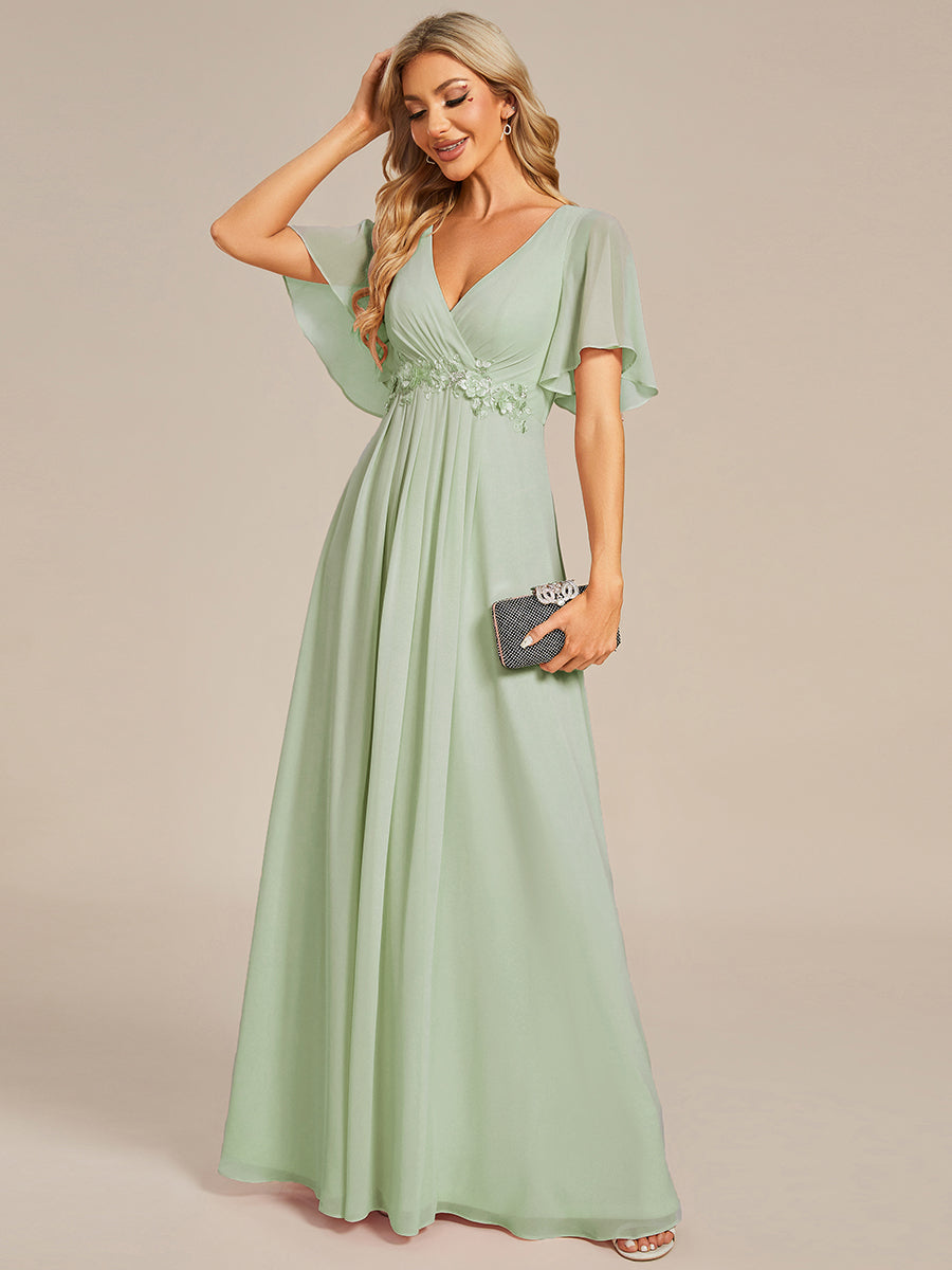 Funkelndes Abendkleid in A-Linie mit Empire-Taille und langen ?rmeln #farbe_Mintgrün