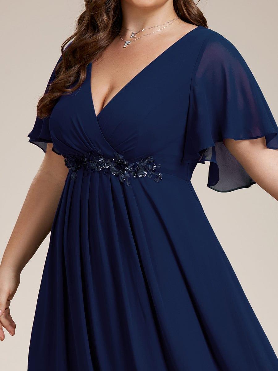 Funkelndes Abendkleid in A-Linie mit Empire-Taille und langen ?rmeln #farbe_Navy Blau