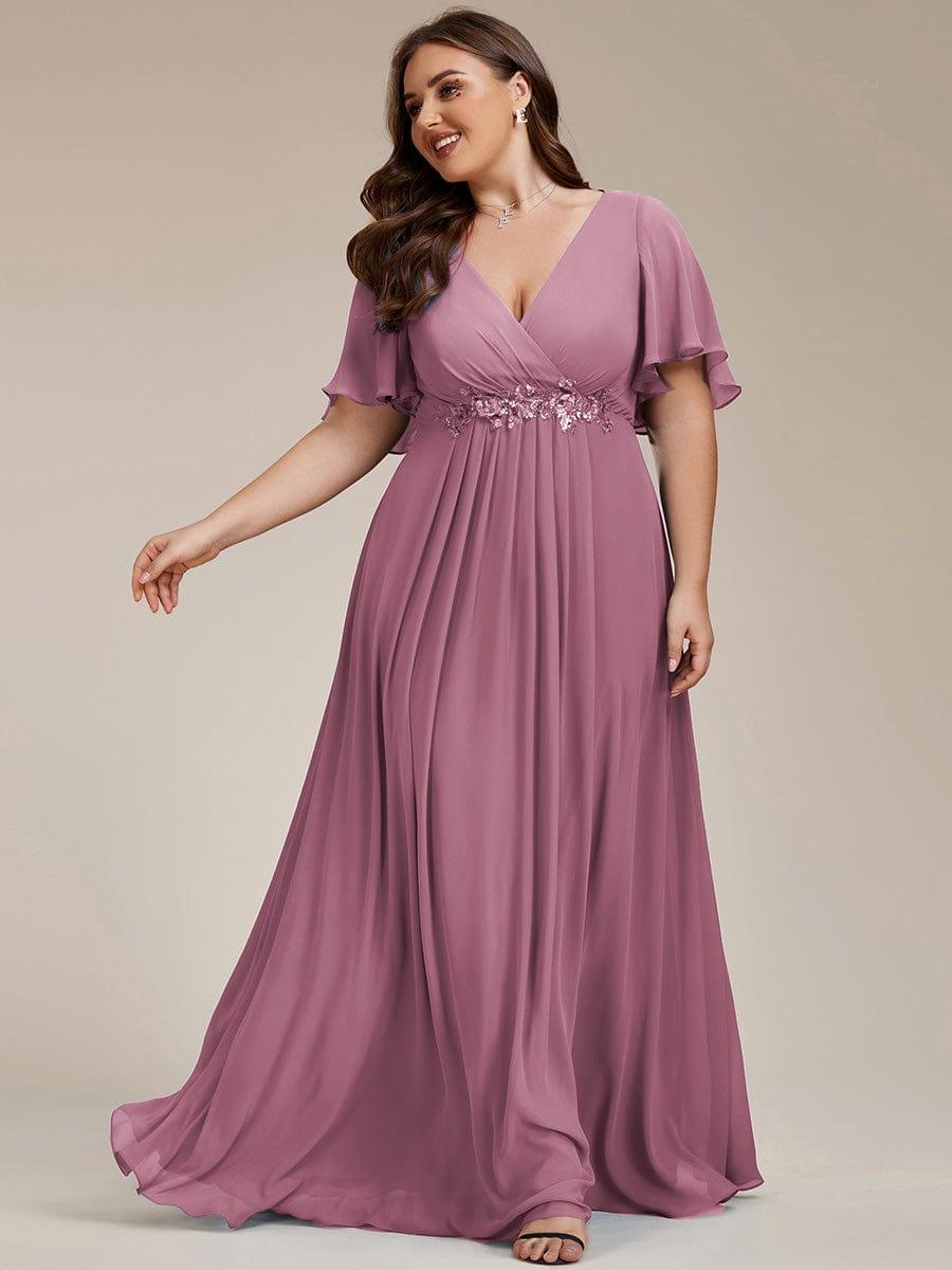 Funkelndes Abendkleid in A-Linie mit Empire-Taille und langen ?rmeln #farbe_Orchid